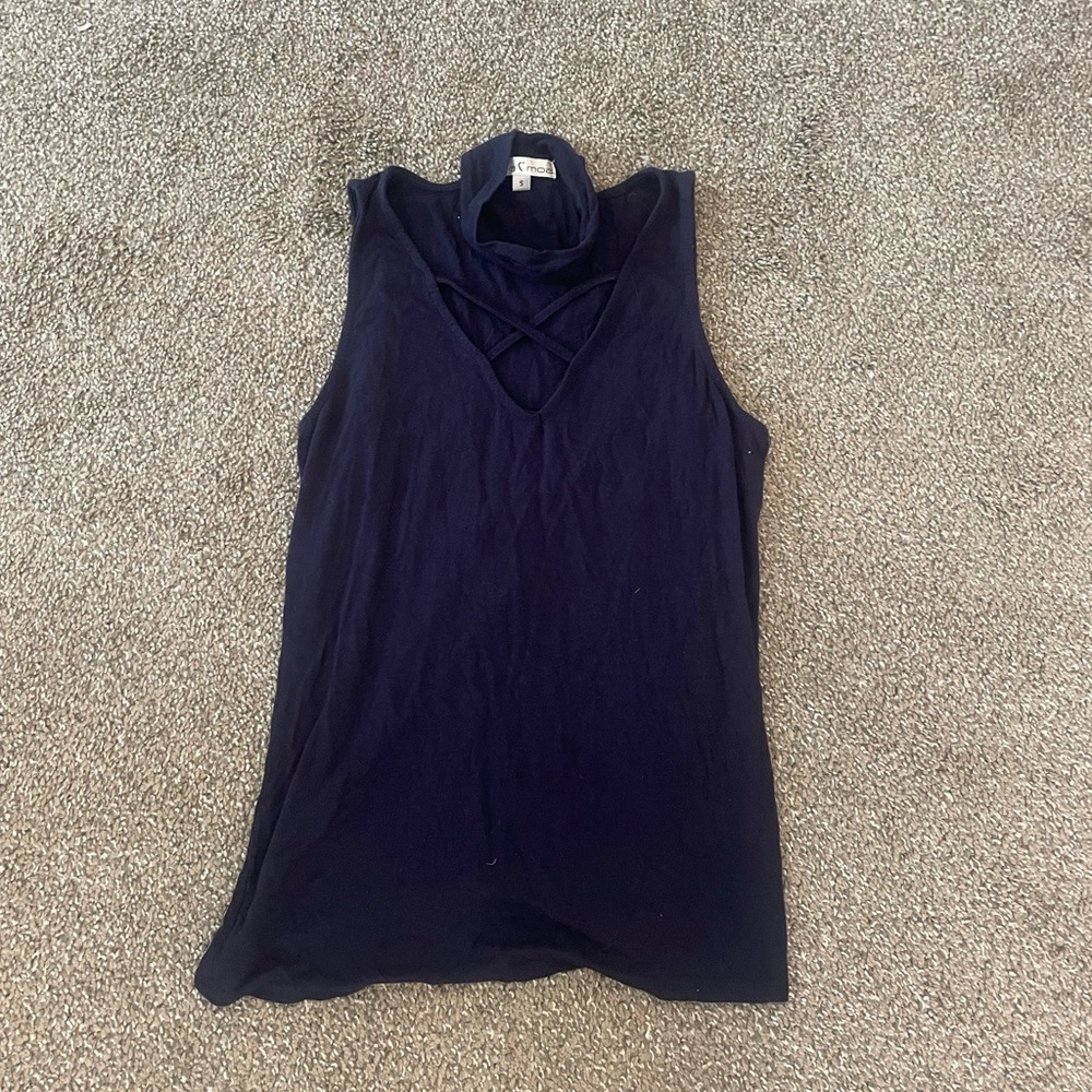 Small navy moa moa tank top with cross in front and neck piece
